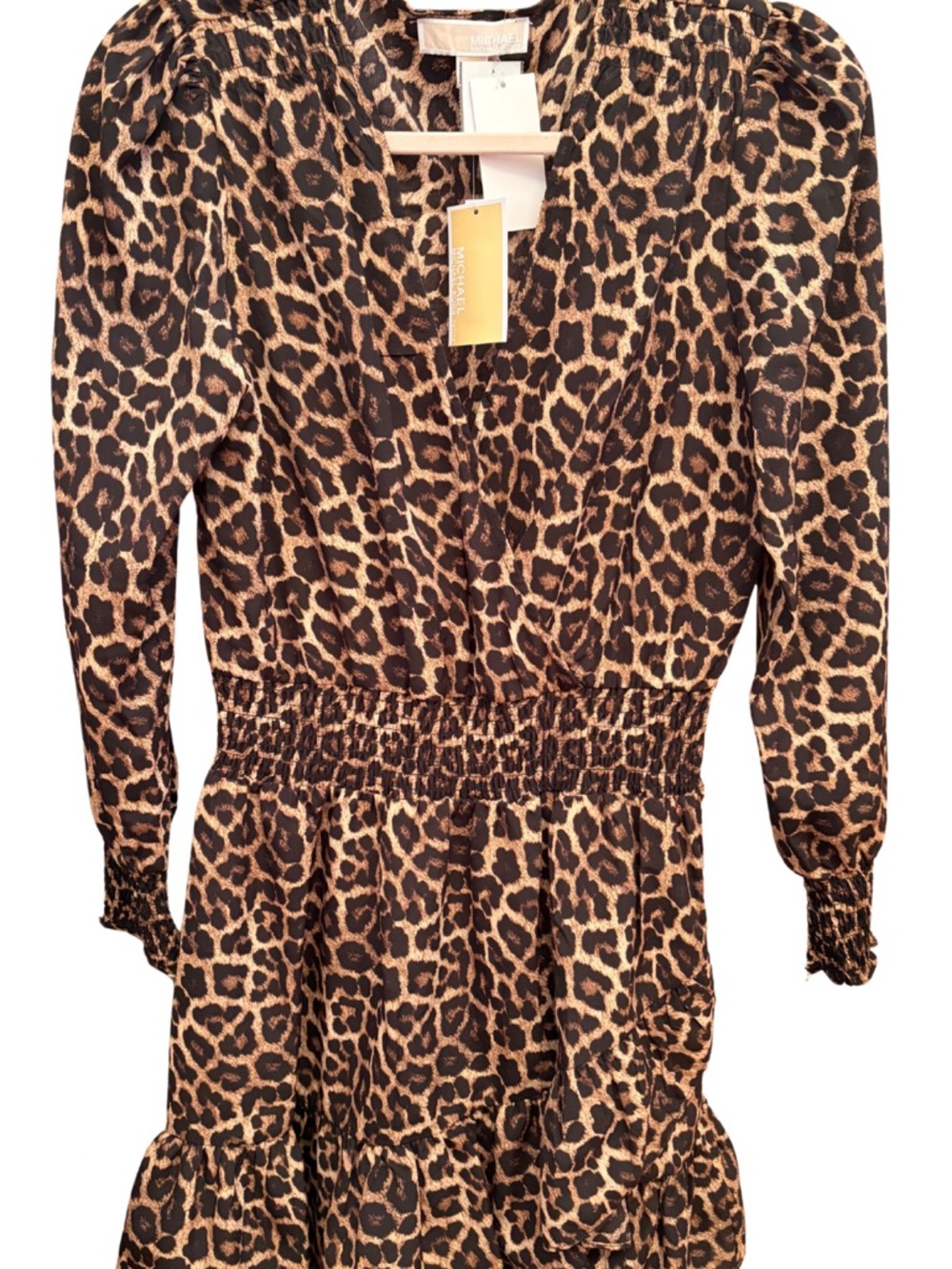 Michael Kors Leopard Print Long Sleeve Dress in Brown and Black